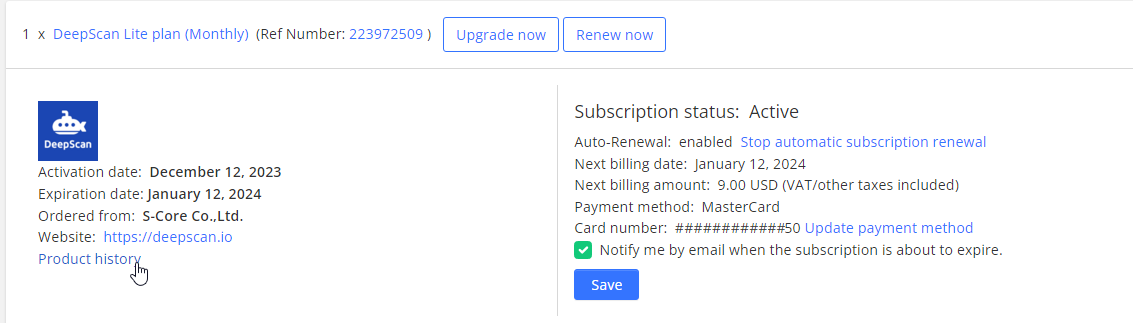 View payment history in 2Checkout MyAccount